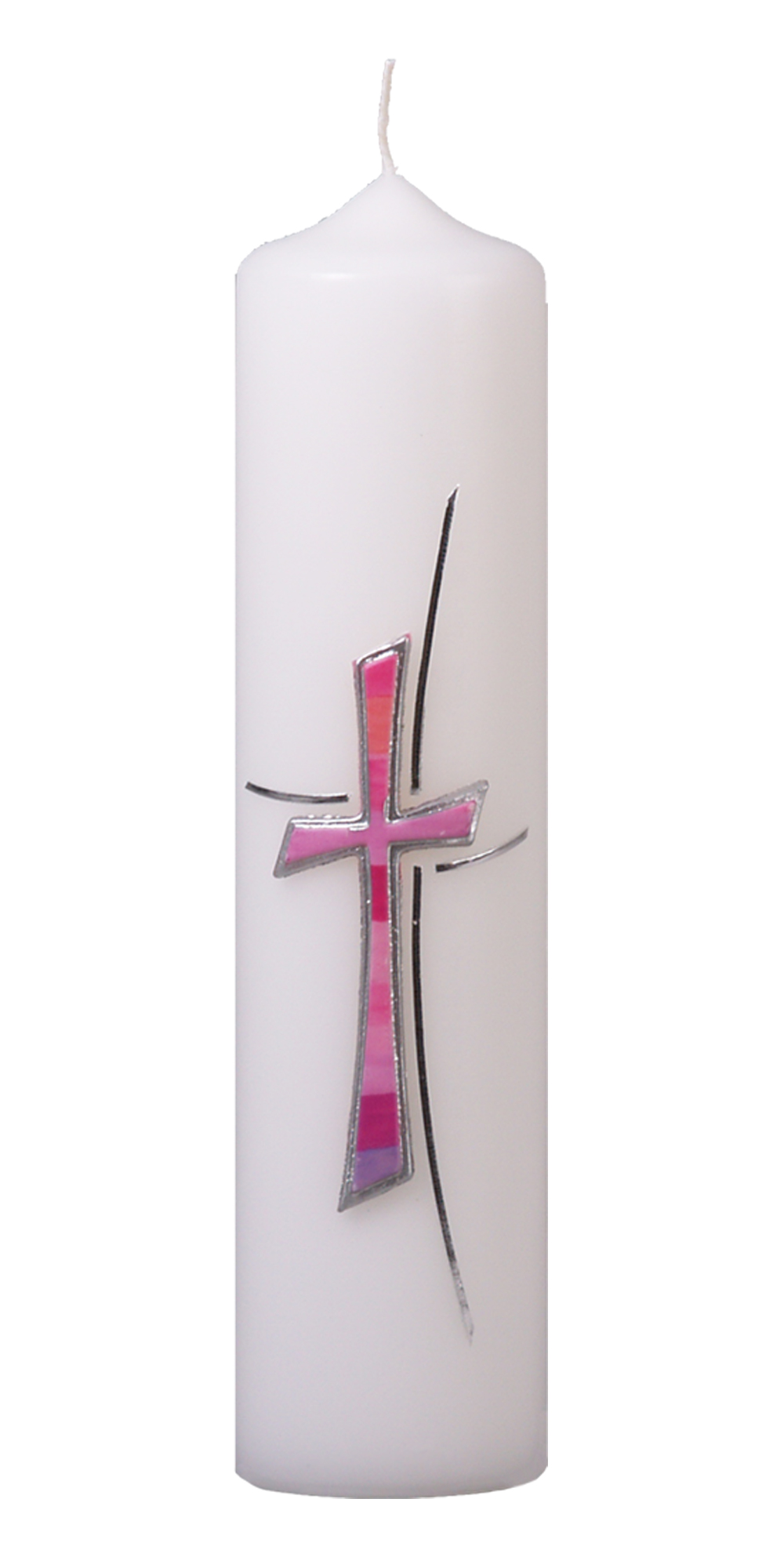 Taufkerze 672 pink, 250 x 60 mm weiß