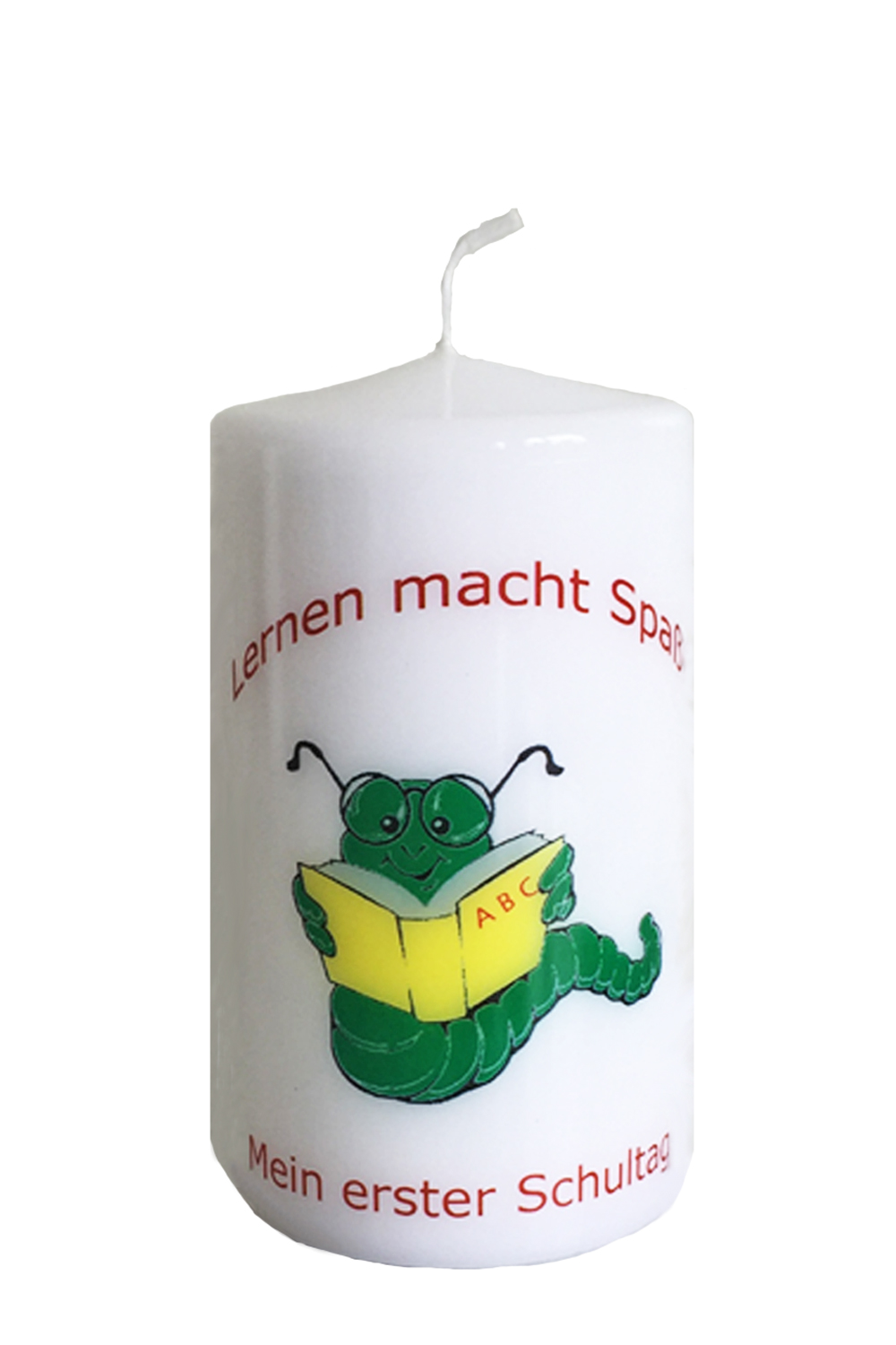 Einschulungskerze mit Bücherwurm