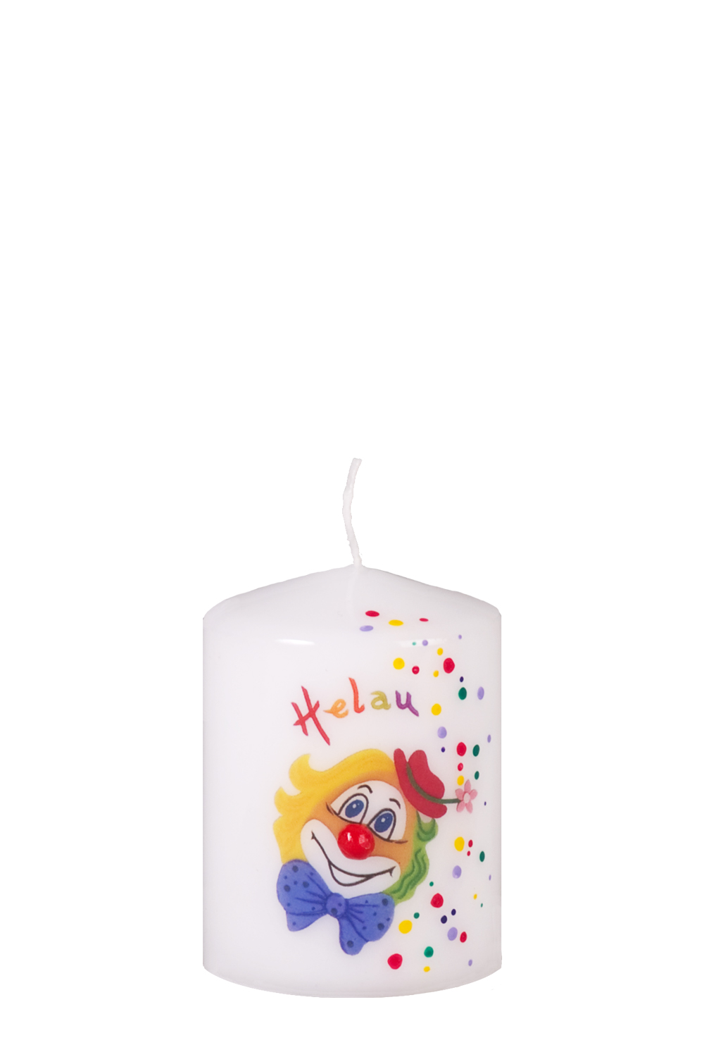 Faschingskerze Clowngesicht "Helau" 80x60 mm  (Dekoration)